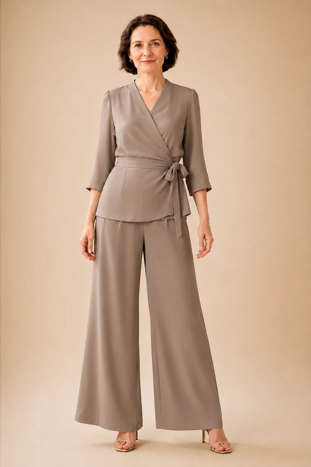 Classy Mother of the Bride Wrap Pant Suit