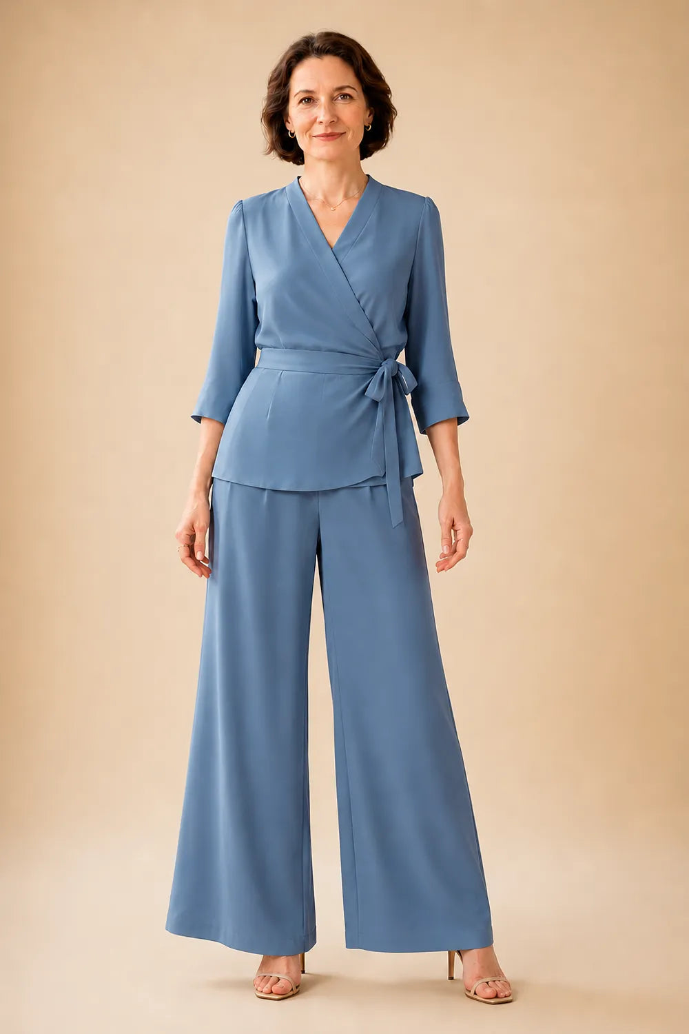 Classy Mother of the Bride Wrap Pant Suit