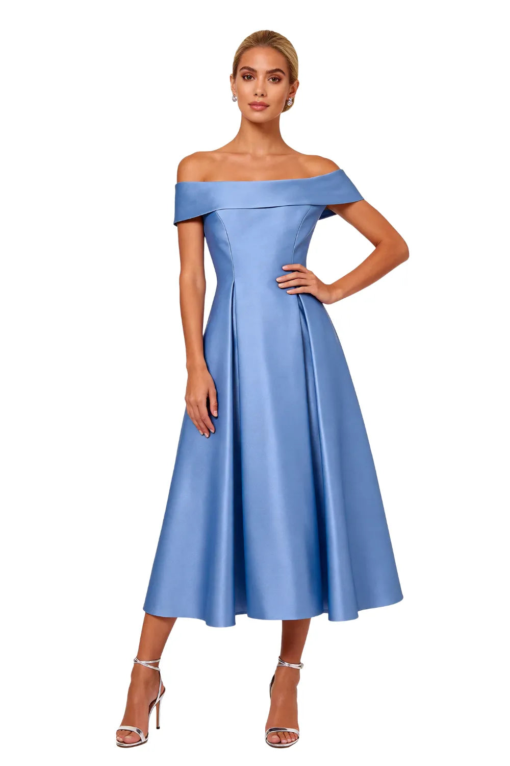 Classic Off-Shoulder Tea-Length Evening Dress