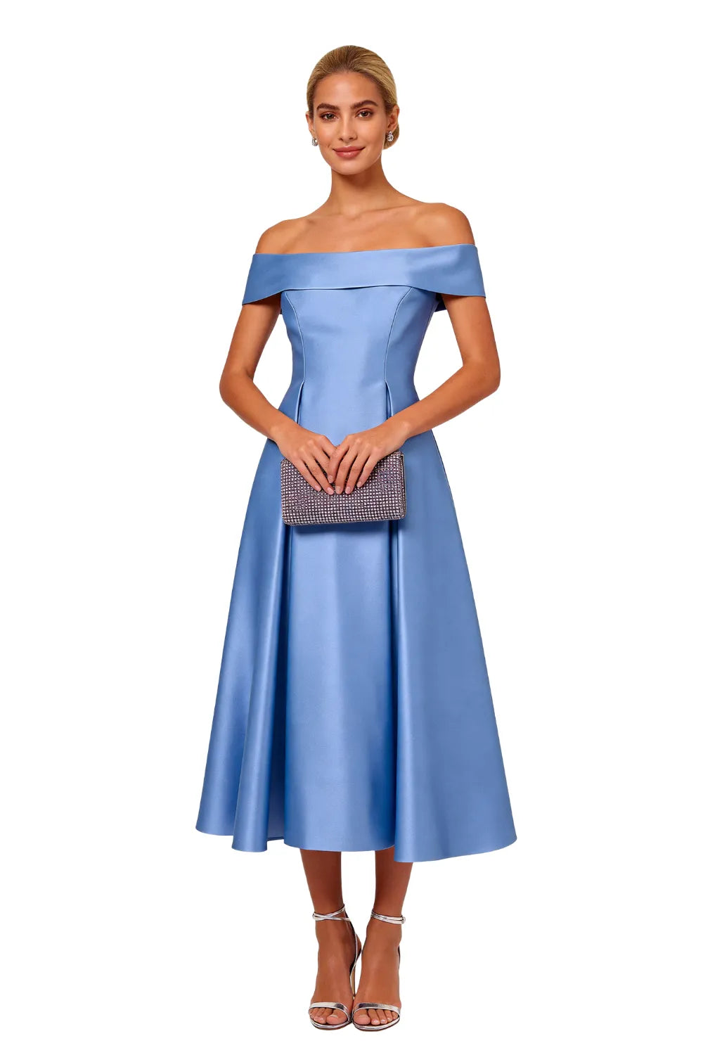 Classic Off-Shoulder Tea-Length Evening Dress