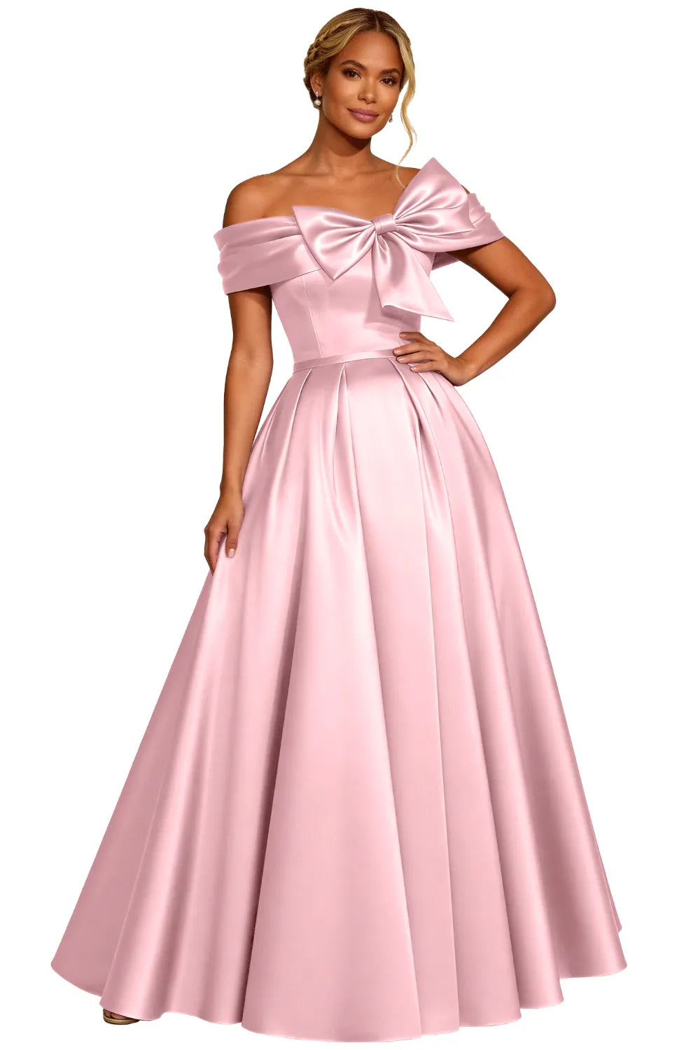 Classic Off Shoulder Statement Bow Formal Dress