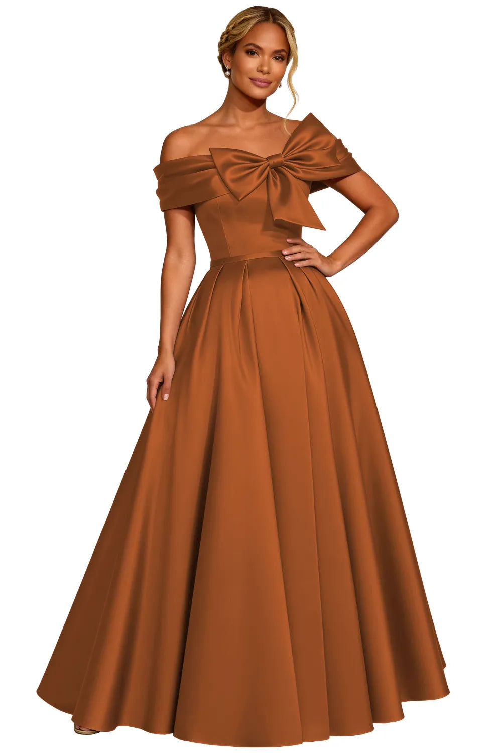 Classic Off Shoulder Statement Bow Formal Dress
