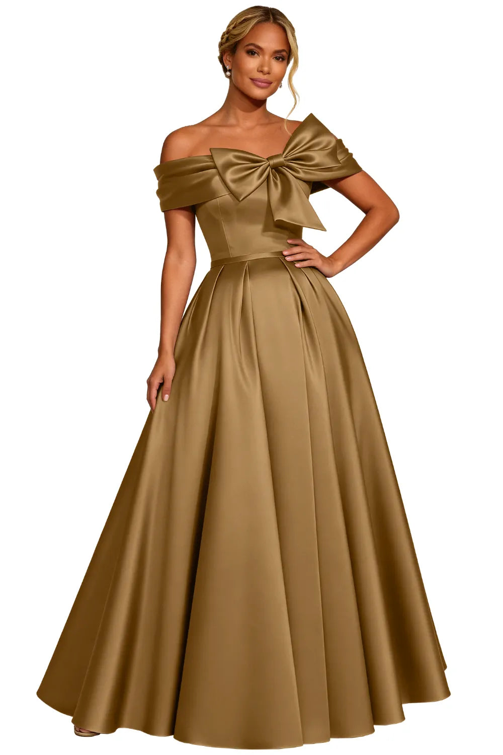 Classic Off Shoulder Statement Bow Formal Dress