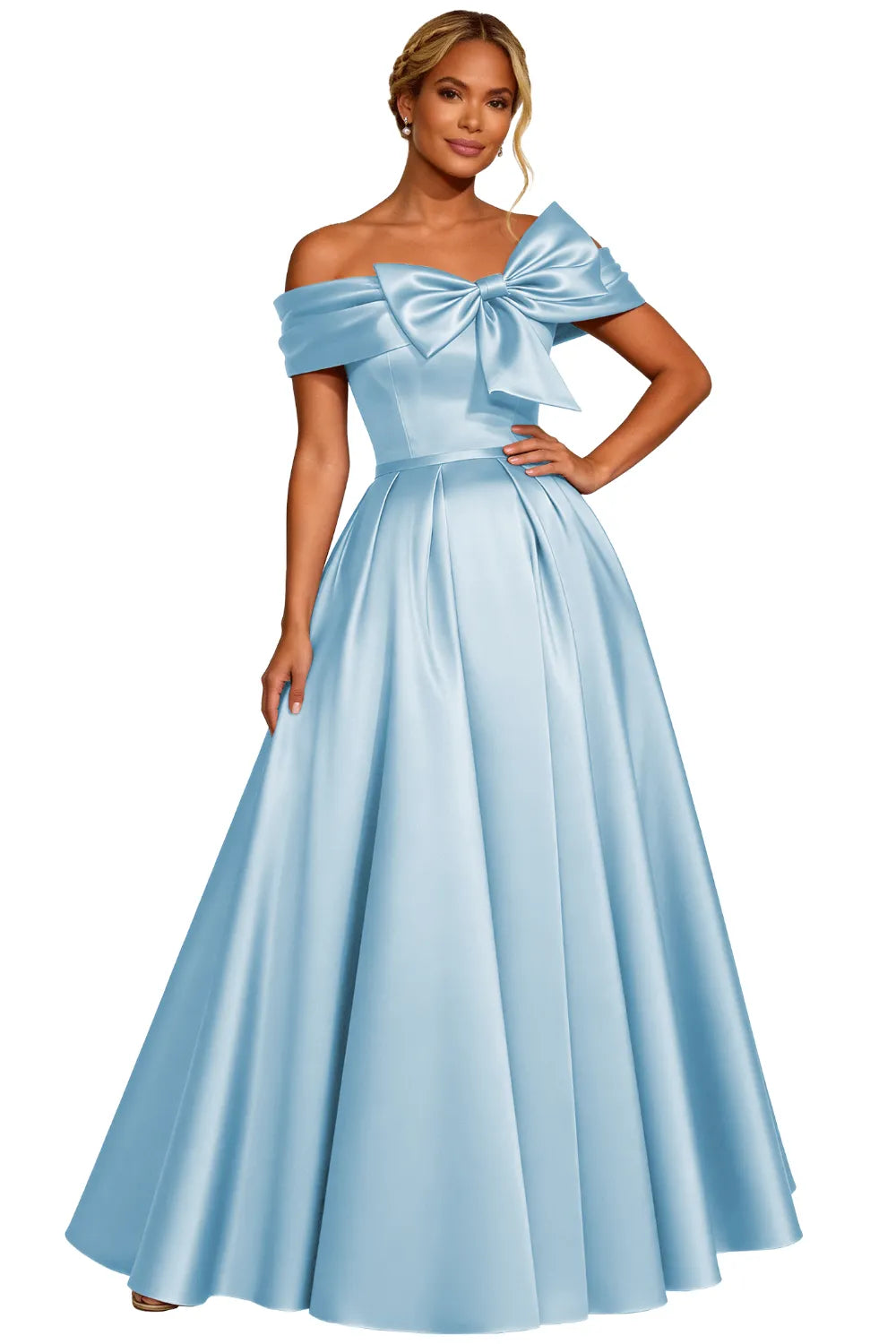 Classic Off Shoulder Statement Bow Formal Dress