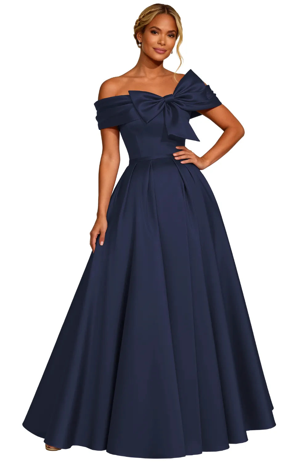 Classic Off Shoulder Statement Bow Formal Dress