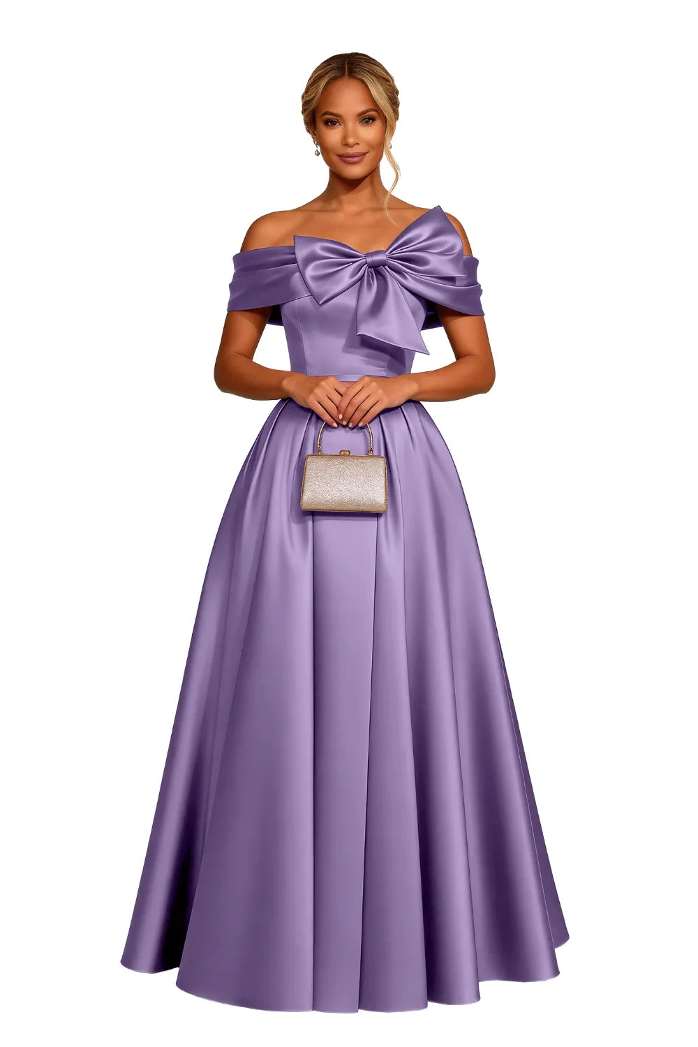 Classic Off Shoulder Statement Bow Formal Dress