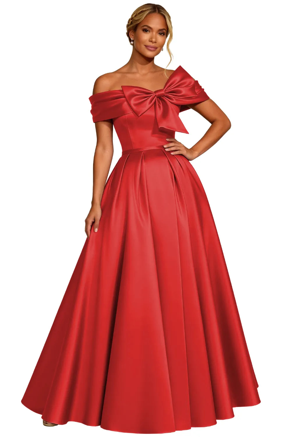 Classic Off Shoulder Statement Bow Formal Dress
