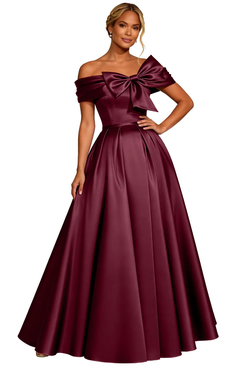 Classic Off Shoulder Statement Bow Formal Dress