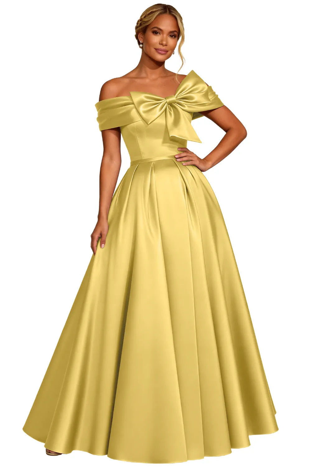 Classic Off Shoulder Statement Bow Formal Dress