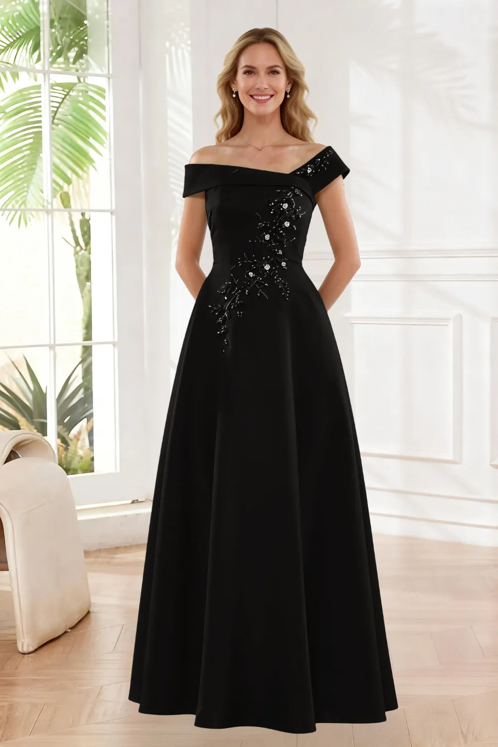 Timeless Off Shoulder Satin Evening Dress