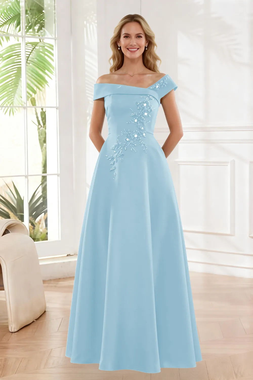 Timeless Off Shoulder Satin Evening Dress