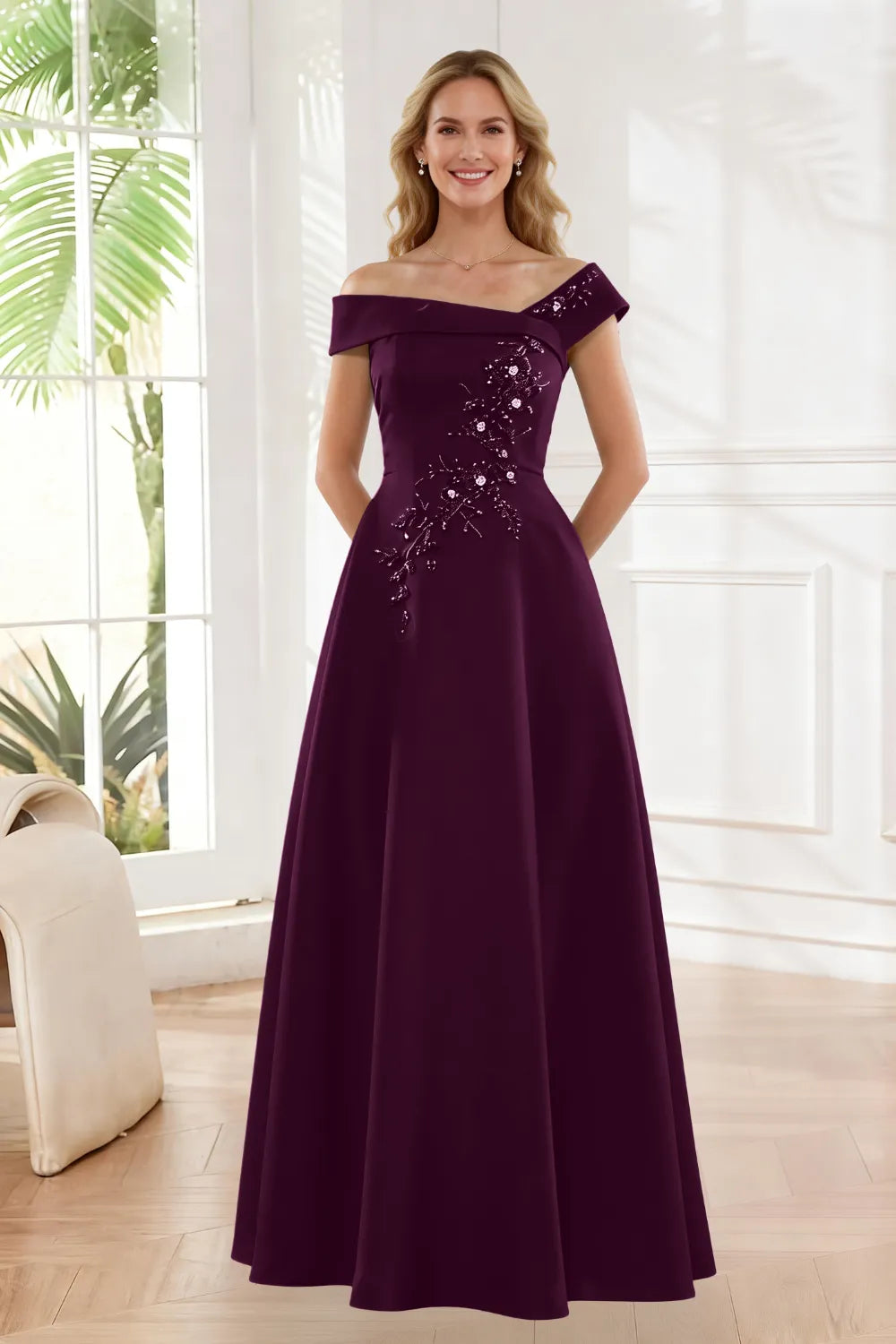 Timeless Off Shoulder Satin Evening Dress