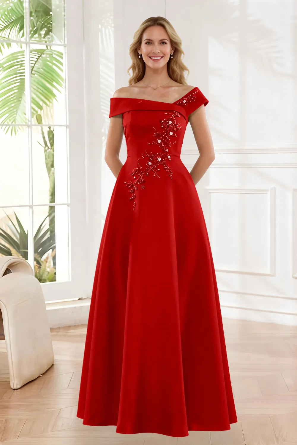 Timeless Off Shoulder Satin Evening Dress