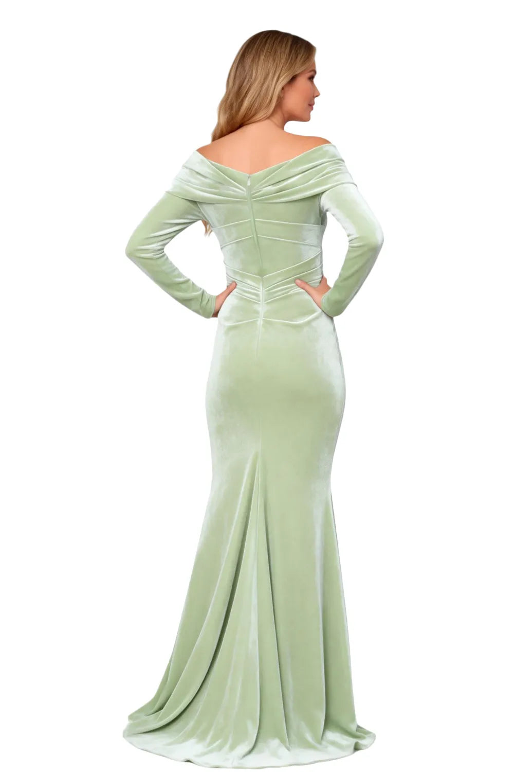 Luxury Velvet Mermaid Dress with Draped Off Shoulder Neckline