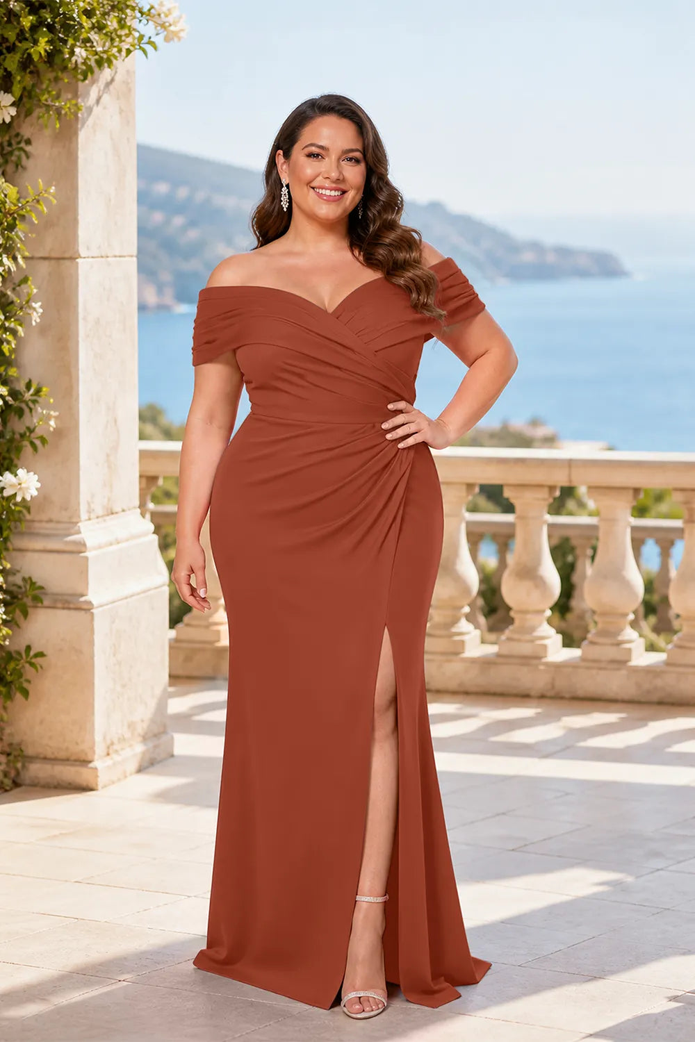Celestia Ruched Bardot Mermaid Maxi Dress