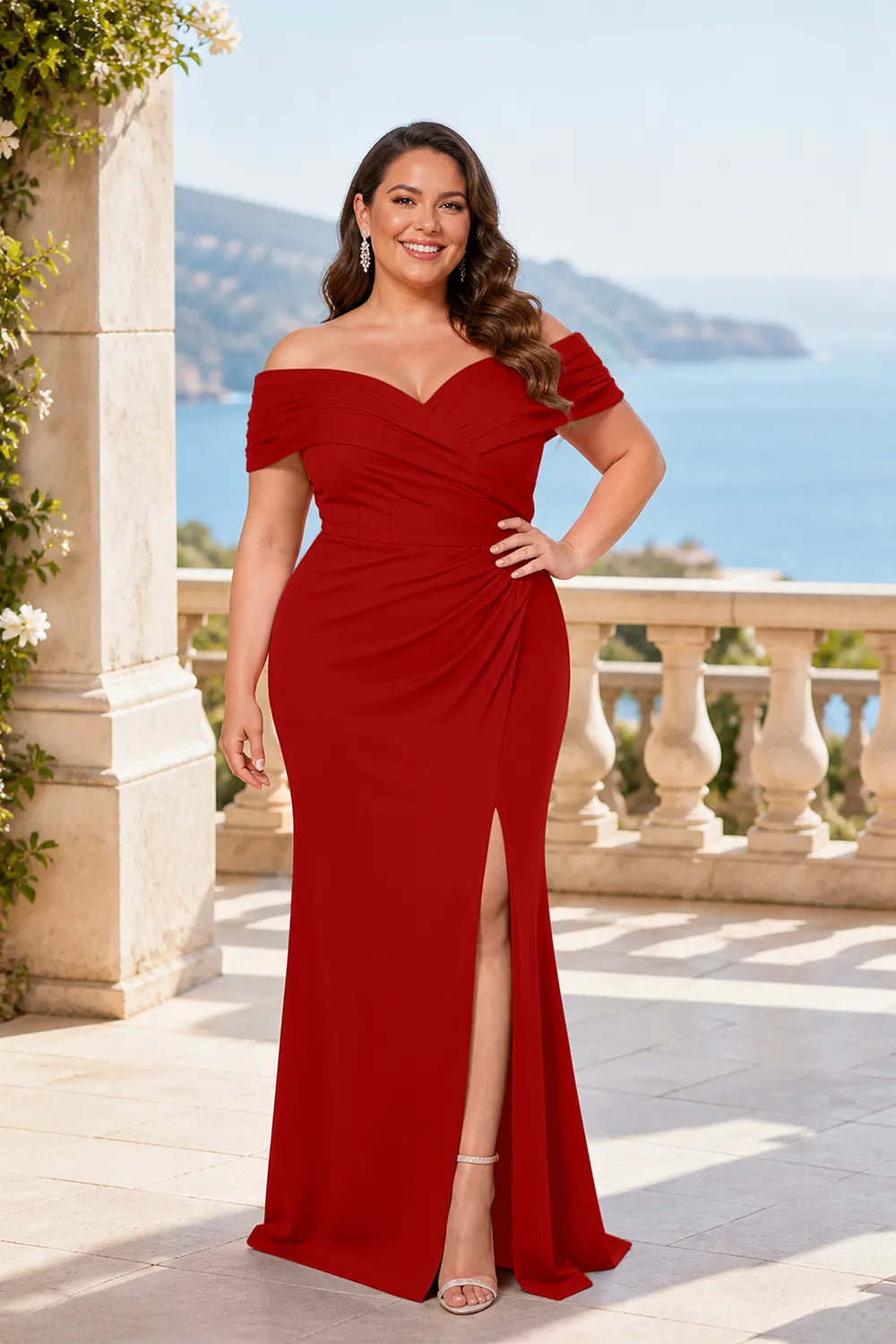 Celestia Ruched Bardot Mermaid Maxi Dress