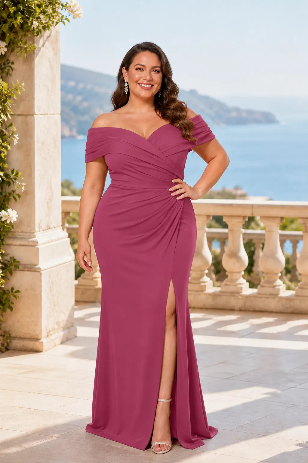 Celestia Ruched Bardot Mermaid Maxi Dress