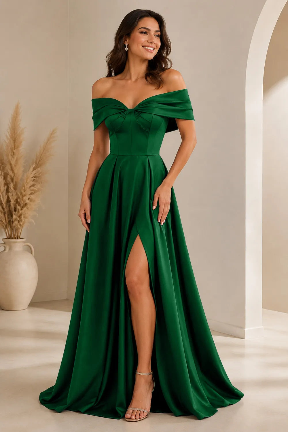 Elegant Off Shoulder Satin Formal Evening Dress