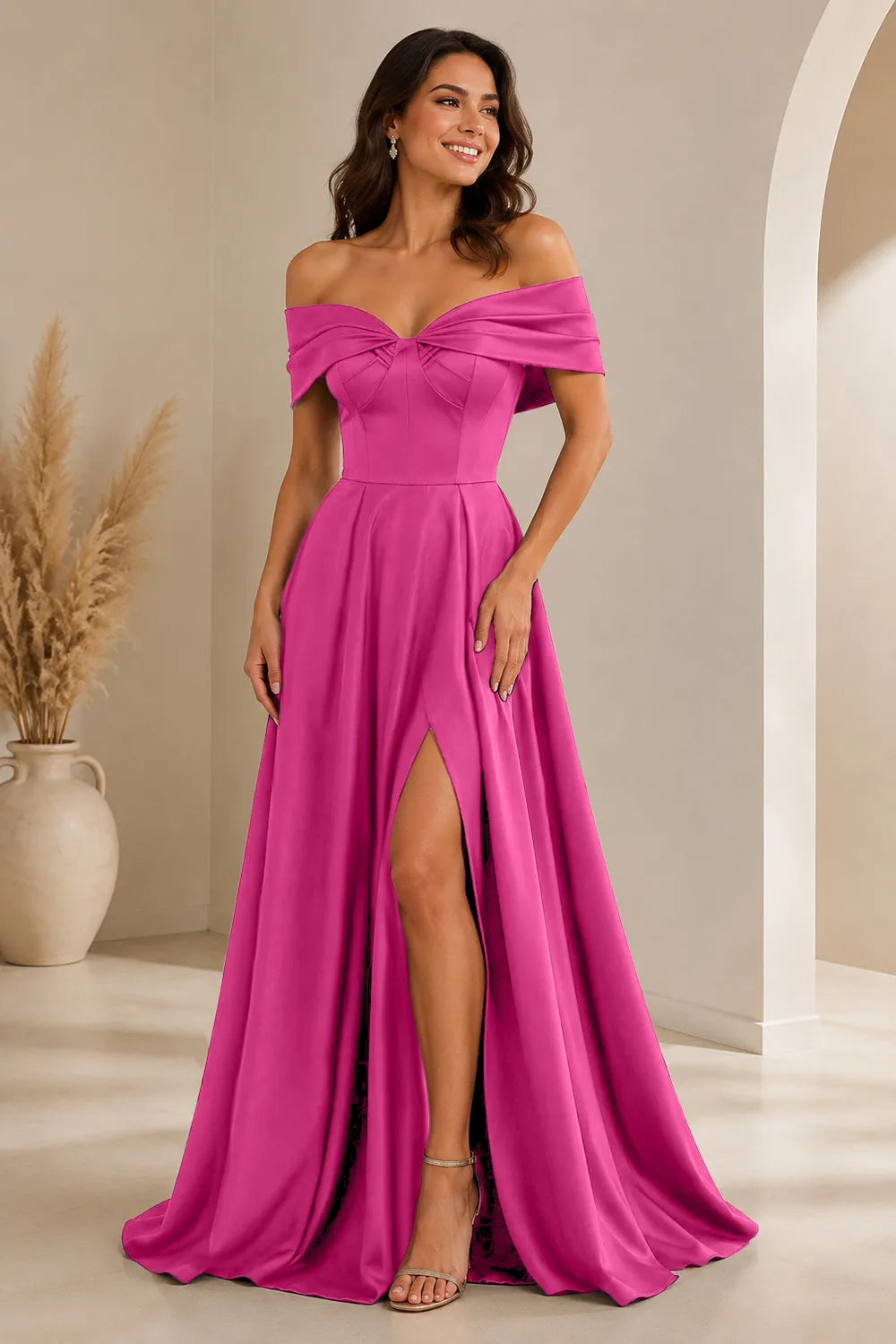 Elegant Off Shoulder Satin Formal Evening Dress