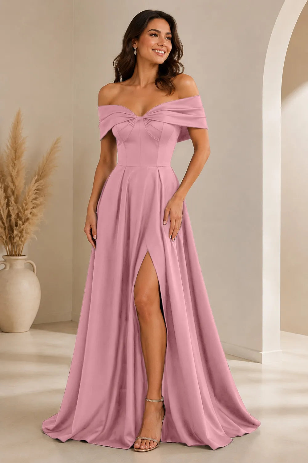 Elegant Off Shoulder Satin Formal Evening Dress