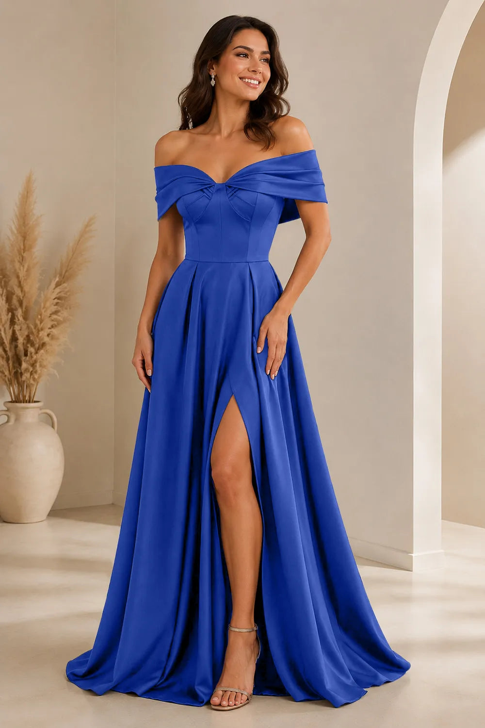 Elegant Off Shoulder Satin Formal Evening Dress