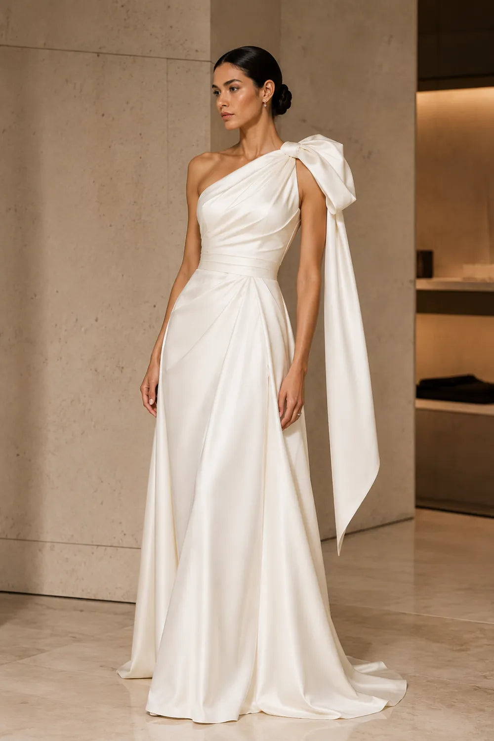 One Shoulder Bow Dress with Formal Maxi Style