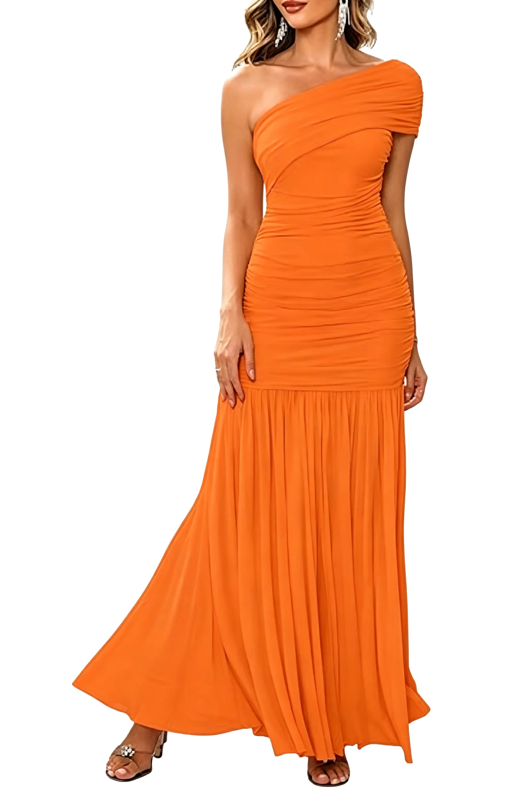 Celeste One-Shoulder Ruched Mermaid Gown