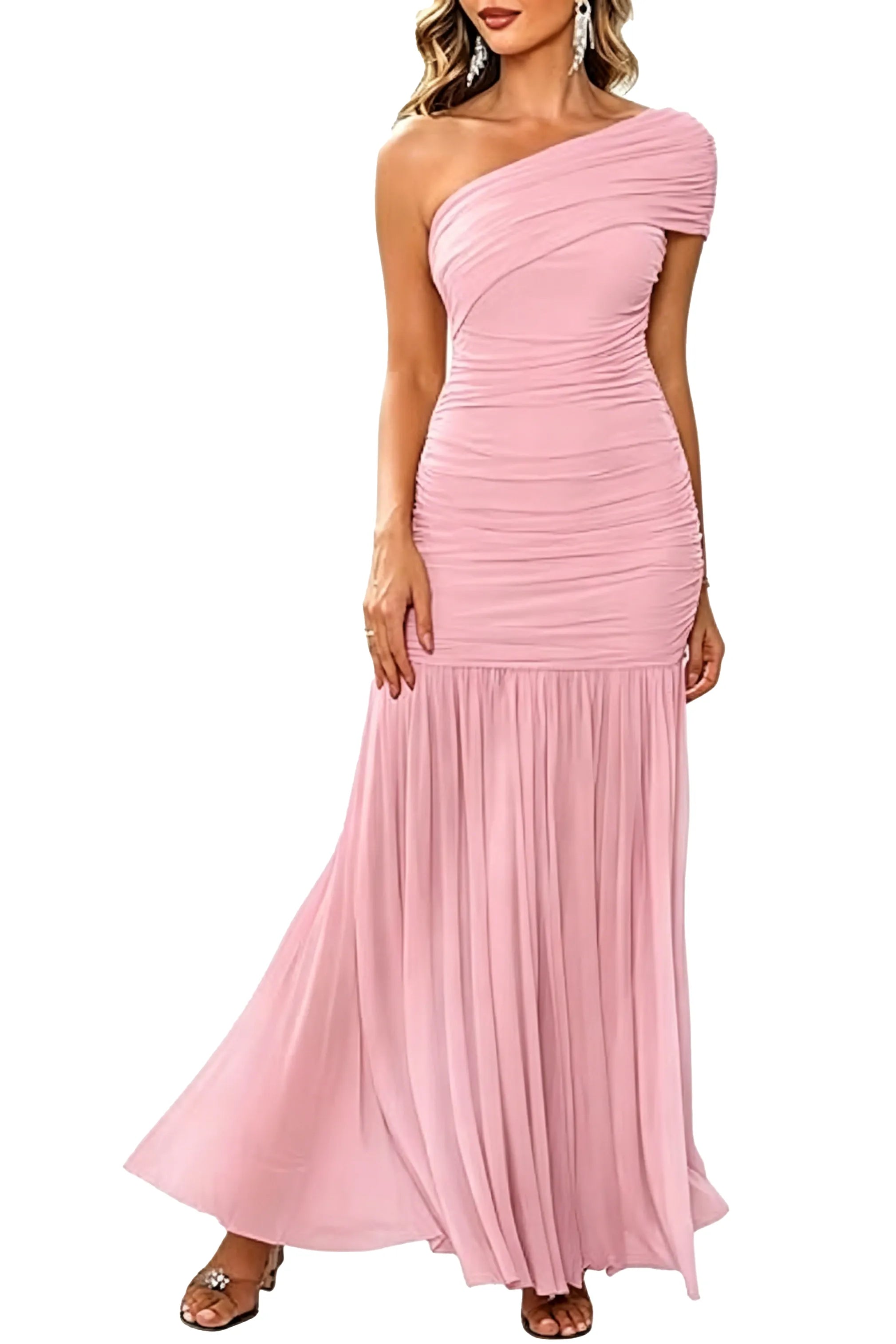 Celeste One-Shoulder Ruched Mermaid Gown