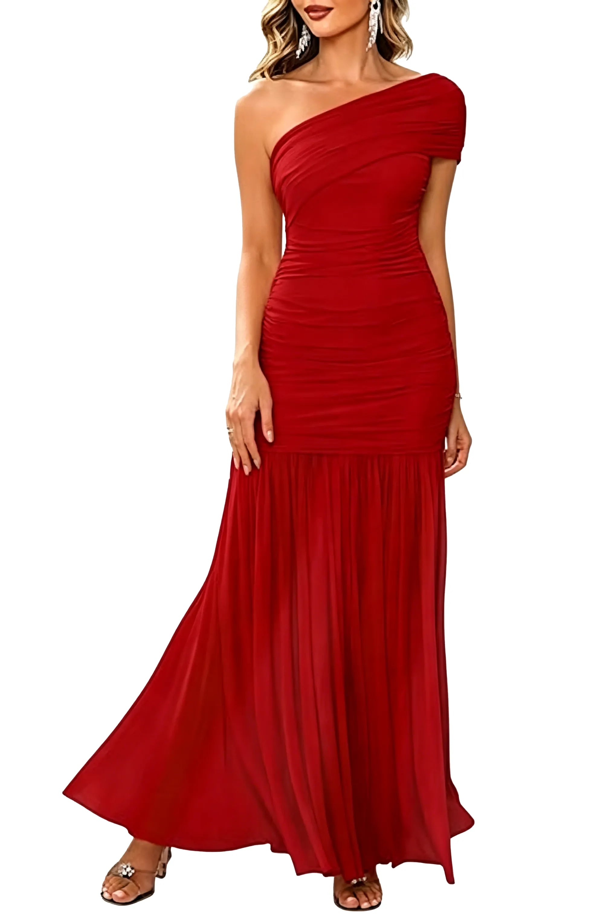 Celeste One-Shoulder Ruched Mermaid Gown