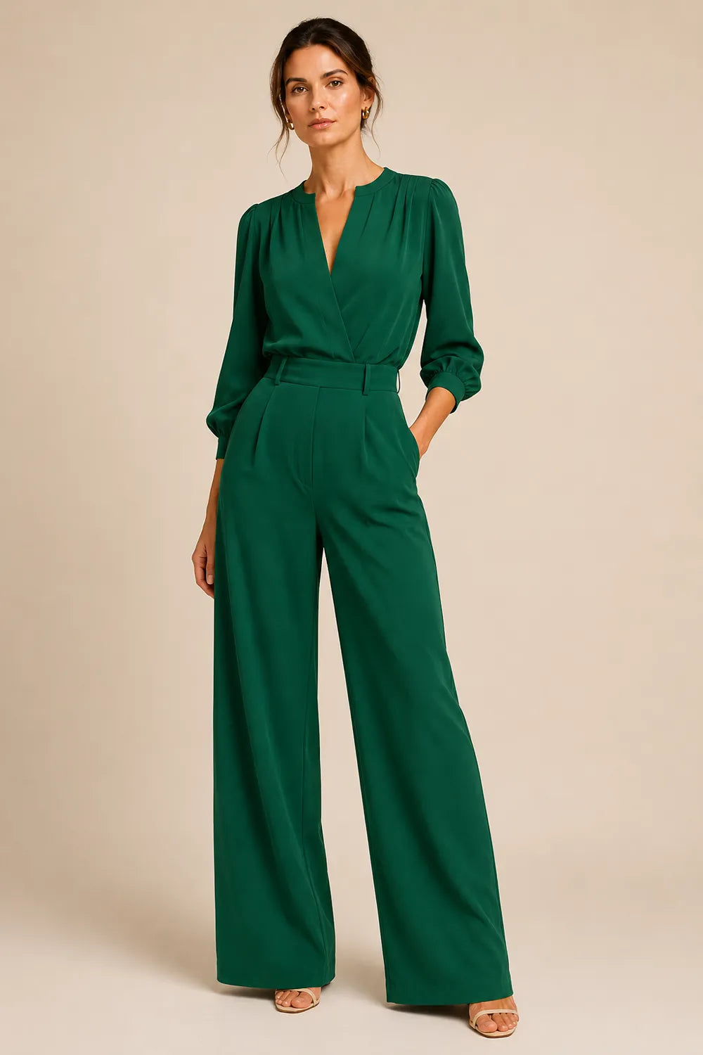 Chic Pleated Shoulder Wedding Guest Jumpsuit