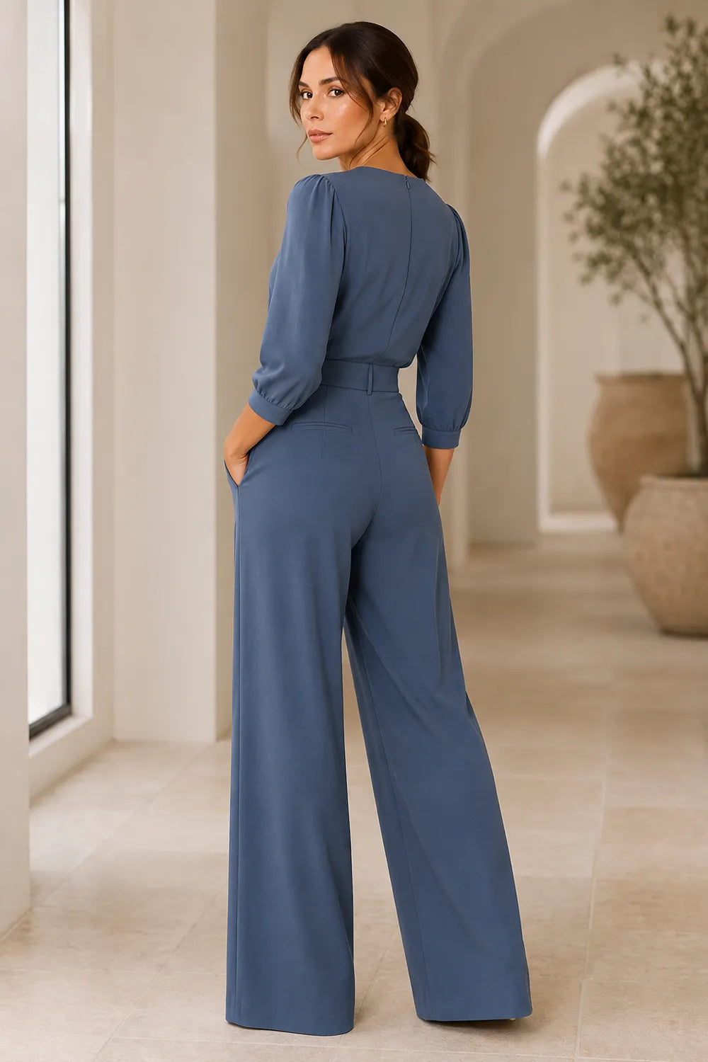 Chic Pleated Shoulder Wedding Guest Jumpsuit