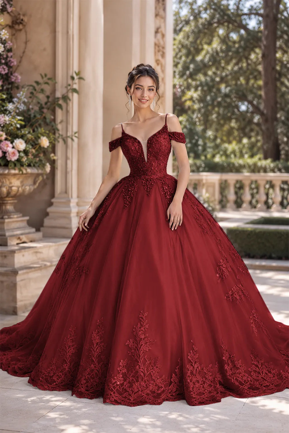 Princess Tulle Prom Dress with Lace Appliqué Ball Gown