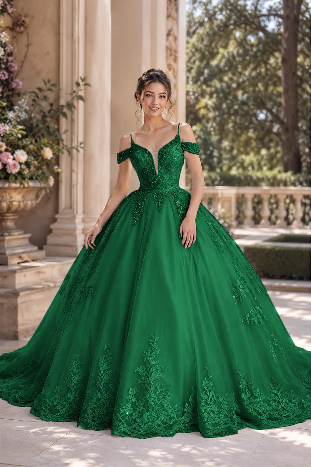 Princess Tulle Prom Dress with Lace Appliqué Ball Gown