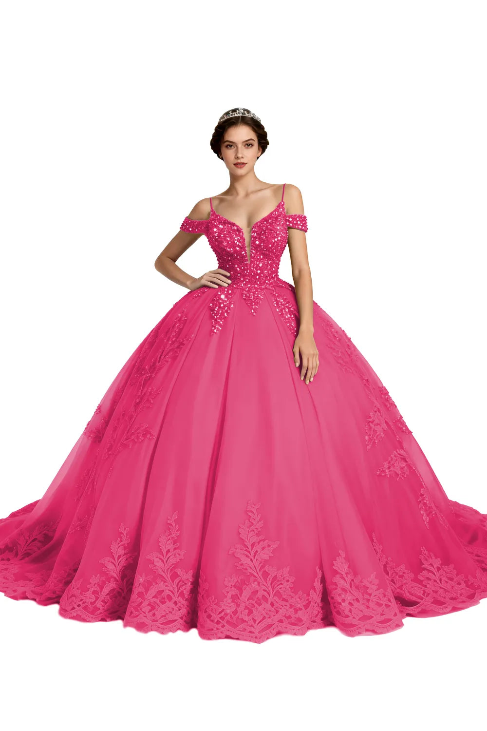 Princess Tulle Prom Dress with Lace Appliqué Ball Gown