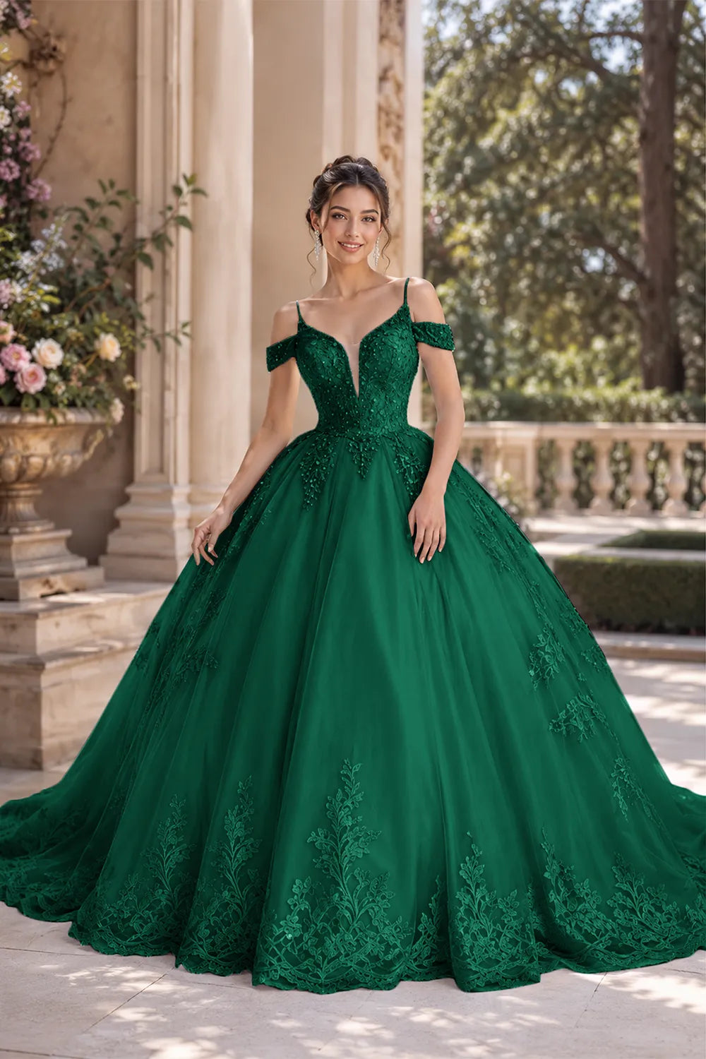 Princess Tulle Prom Dress with Lace Appliqué Ball Gown