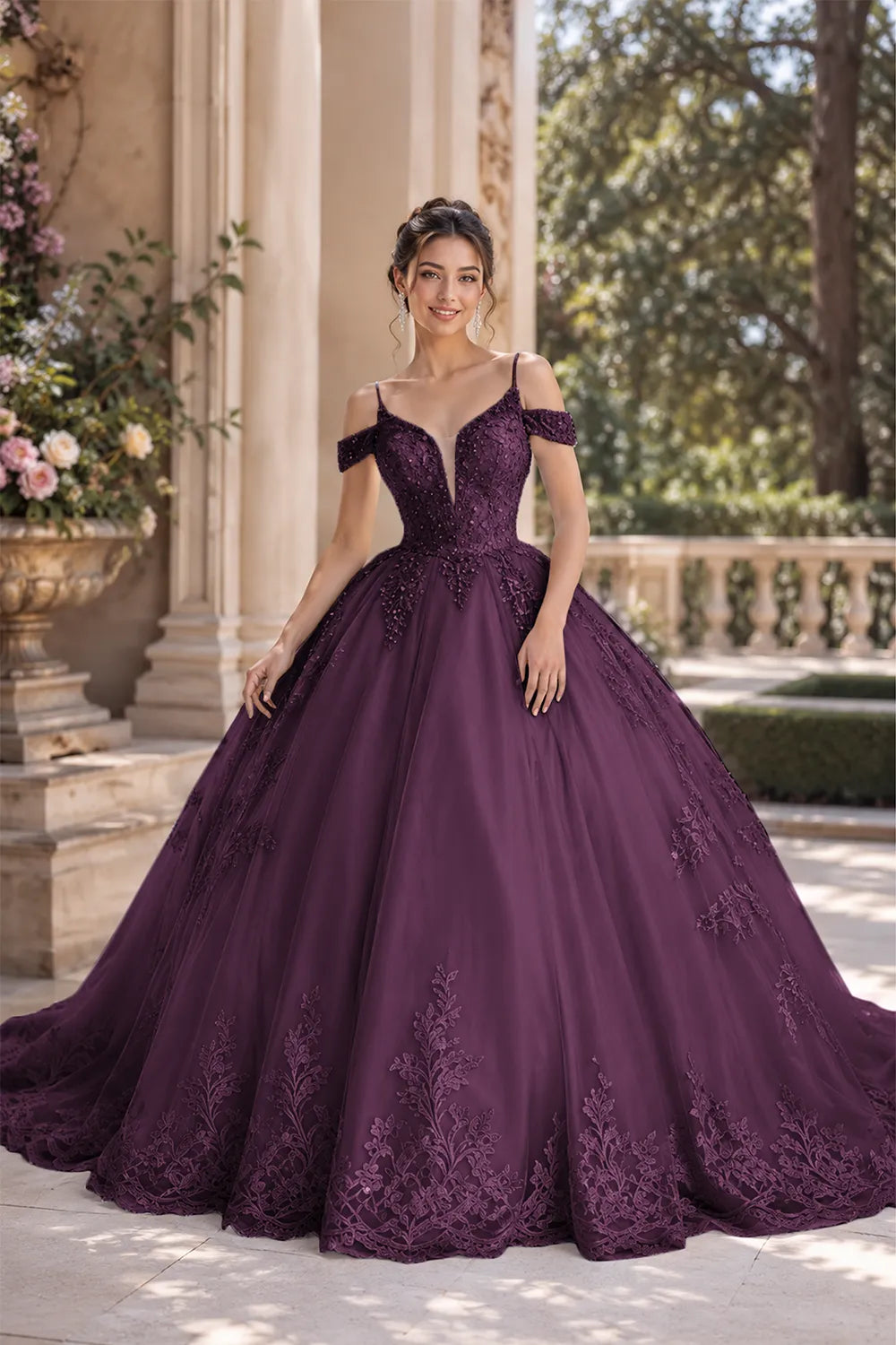 Princess Tulle Prom Dress with Lace Appliqué Ball Gown