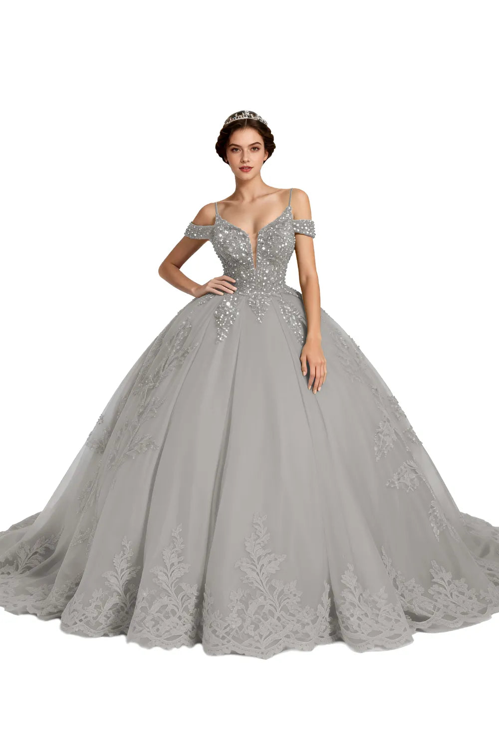 Princess Tulle Prom Dress with Lace Appliqué Ball Gown