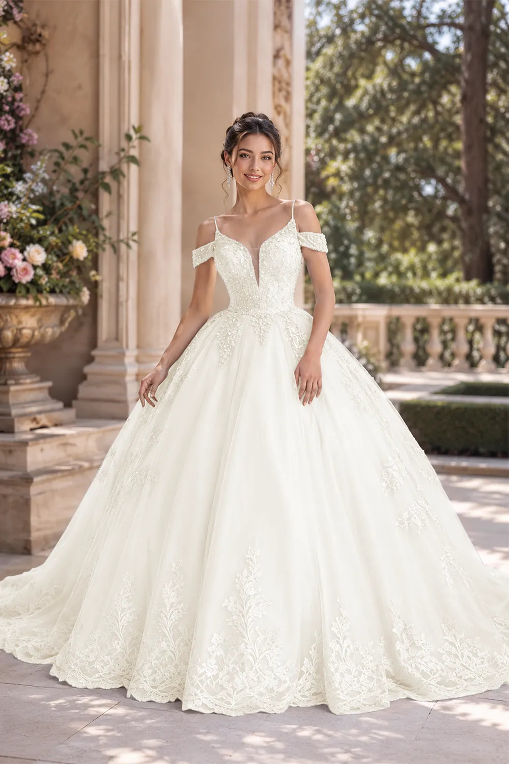 Princess Tulle Prom Dress with Lace Appliqué Ball Gown