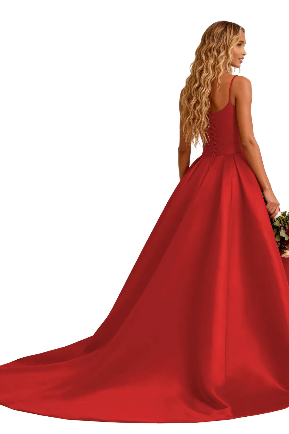 High Low Satin Evening Gown Elegant Bow Detail