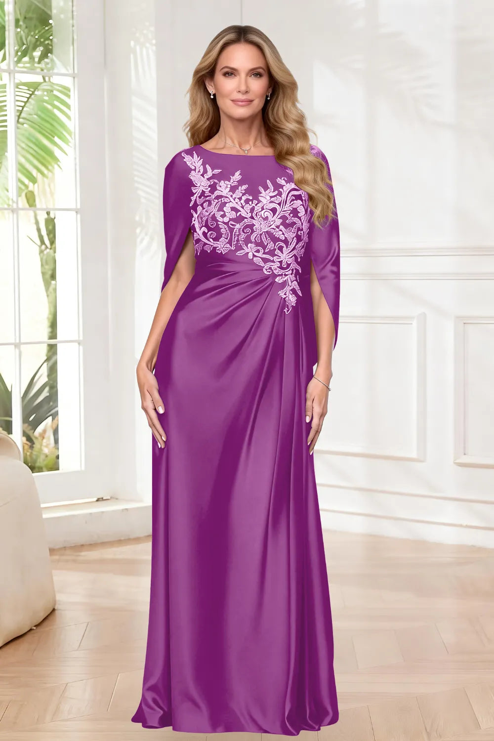 Ethereal Embroidered Cape Gown
