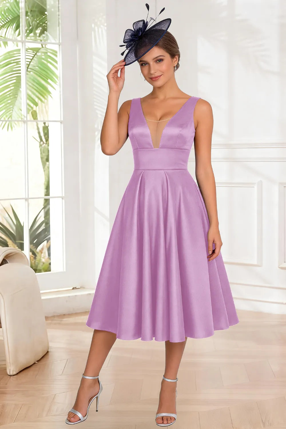 Elegant A-Line V-Neck Midi Dress