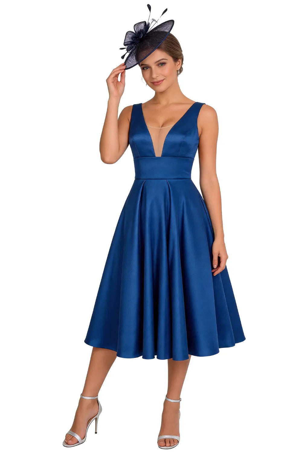 Elegant A-Line V-Neck Midi Dress