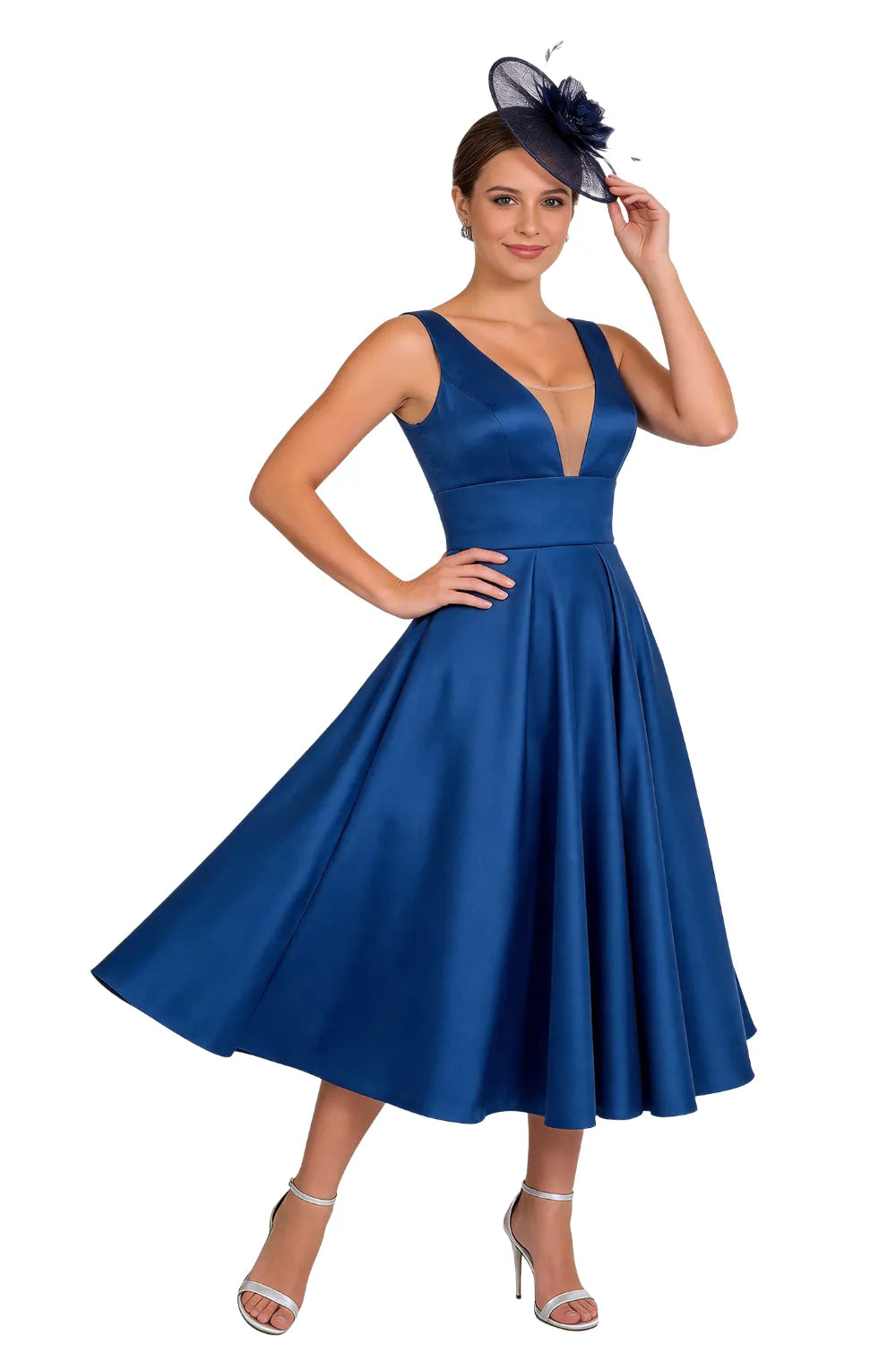 Elegant A-Line V-Neck Midi Dress