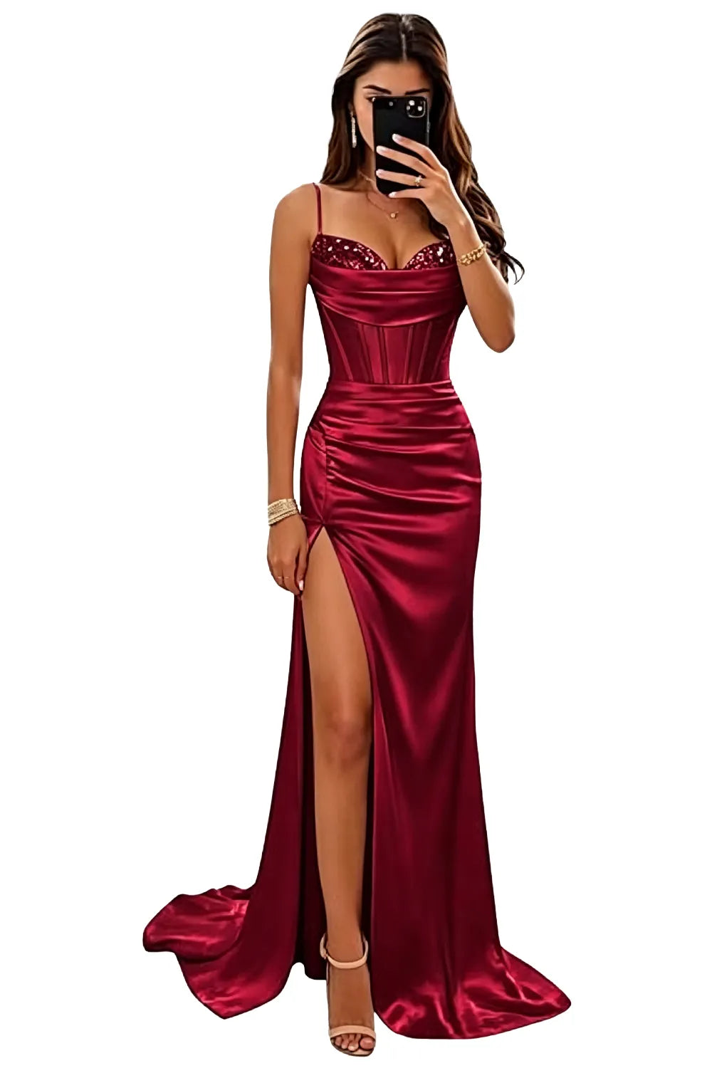Satin Mermaid Prom Dress with High Slit