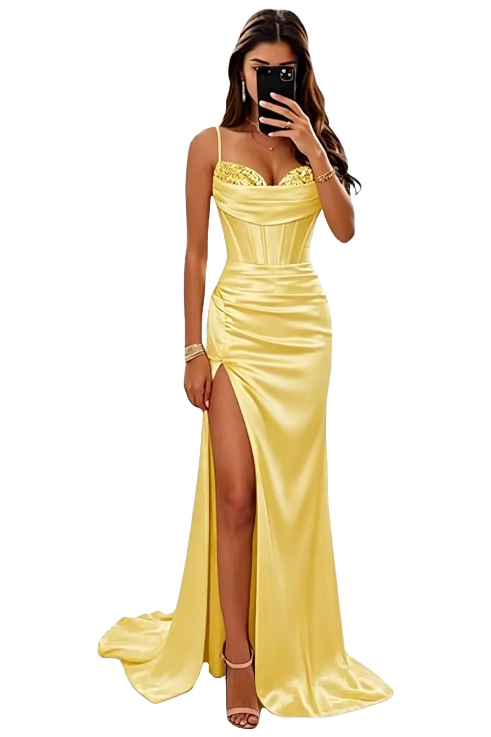 Satin Mermaid Prom Dress with High Slit