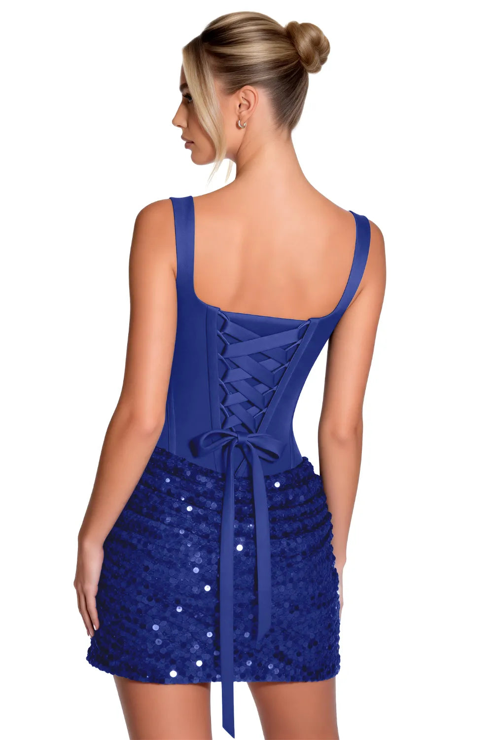 Sequin Corset Mini Dress Lace Up Back Fitted Party Dress