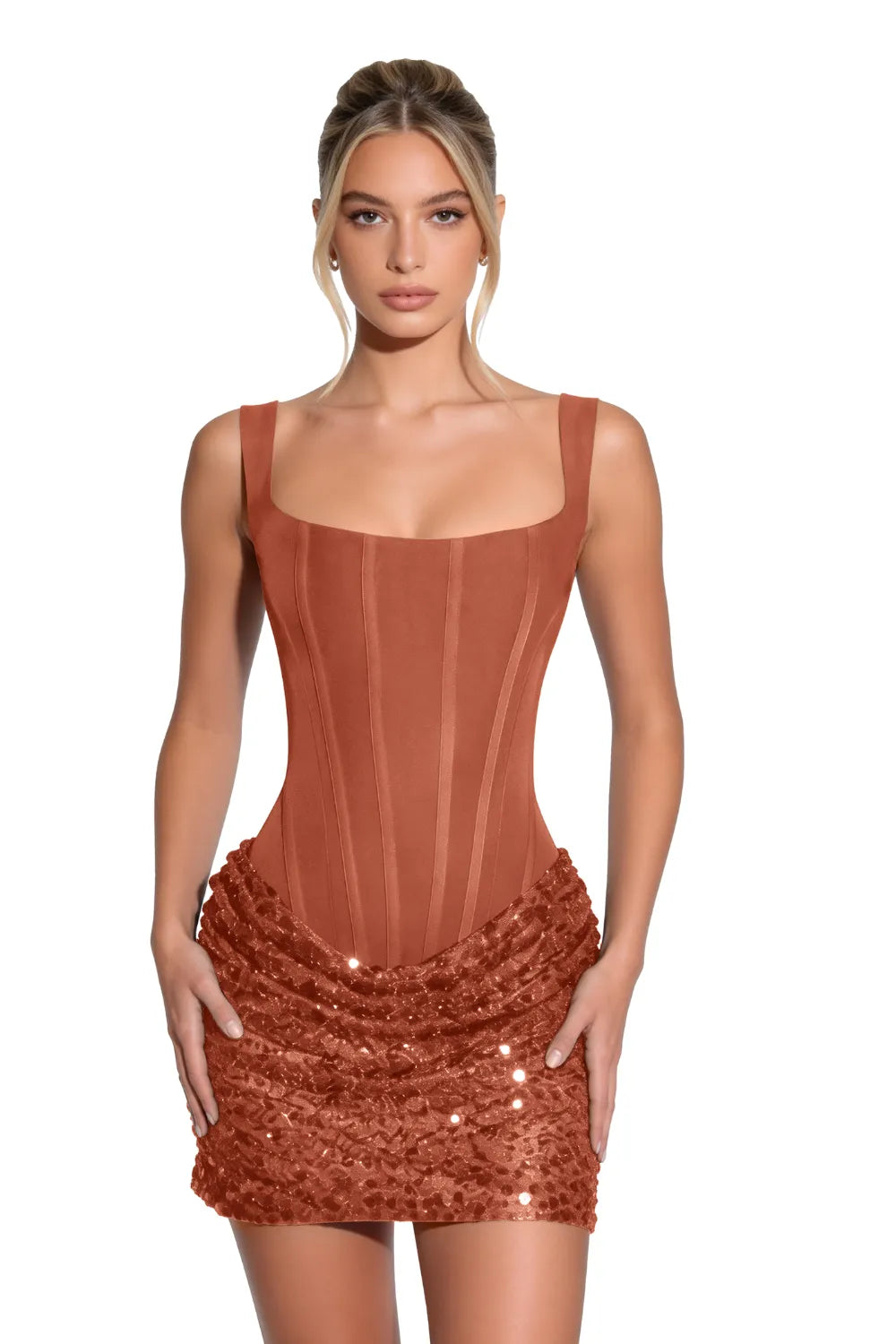 Sequin Corset Mini Dress Lace Up Back Fitted Party Dress