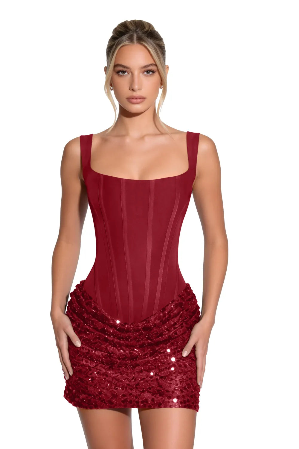 Sequin Corset Mini Dress Lace Up Back Fitted Party Dress