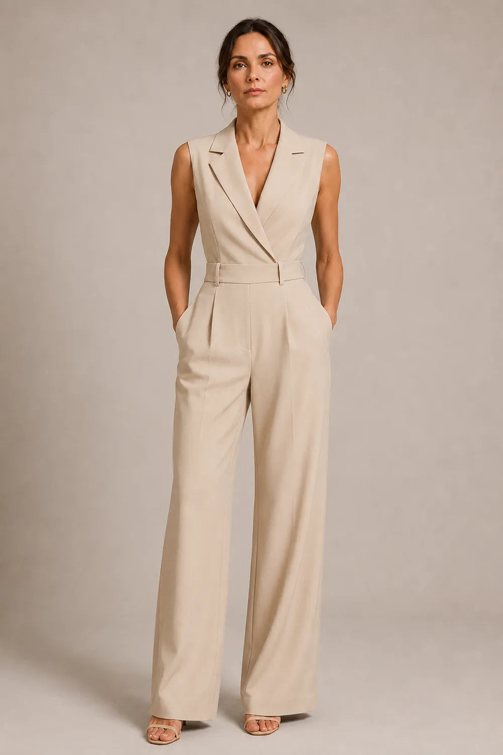 Tailored Sleeveless Wide Leg Formal Jumpsuit