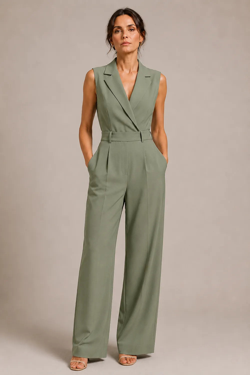 Tailored Sleeveless Wide Leg Formal Jumpsuit
